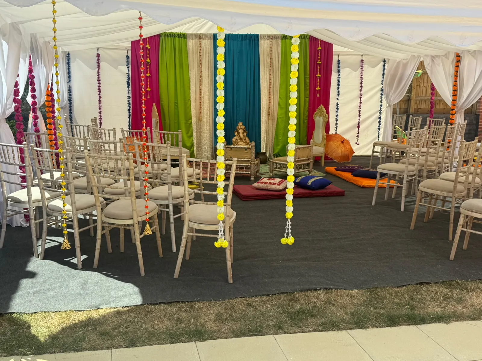Jago marquee with colourful drapes