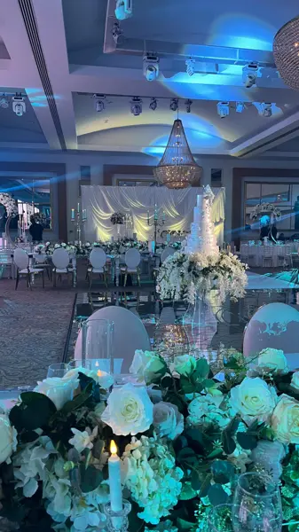 White florals under blue lighting