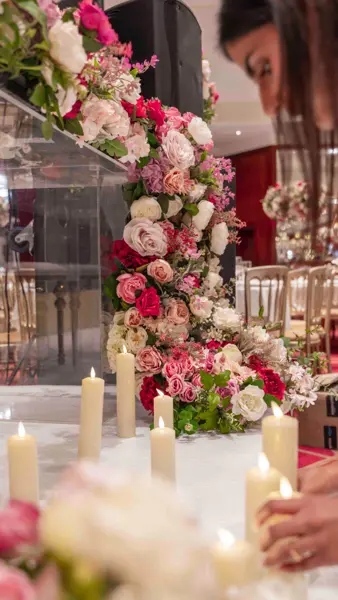 Pink florals with pillar candles