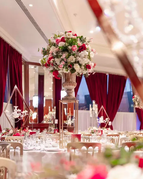 Red and pink rose centrepiece